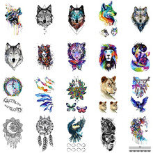 Animal Small Temporary Tattoo, 20-Pack Flower Tattoos, Variey Pack Fake Tattoos, Wolf Tiger Design for Men Women Kids, Long-lasting Body Tattoos for