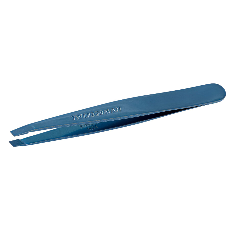 Eyebrow Plucking Tweezers Slanted Tip Stainless Steel Blue