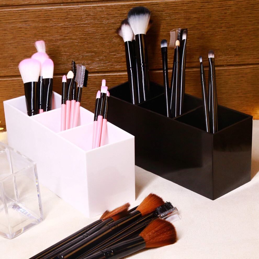 makeup-brush-holder-organizer---acrylic--3-compartments---make-up-brushes-holder--makeup-brush-cup-container-storage-case--black-white--2-packs