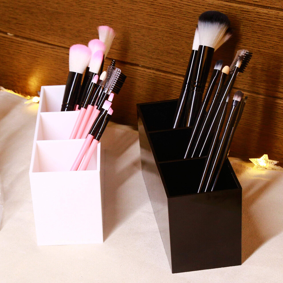 makeup-brush-holder-organizer---acrylic--3-compartments---make-up-brushes-holder--makeup-brush-cup-container-storage-case--black-white--2-packs