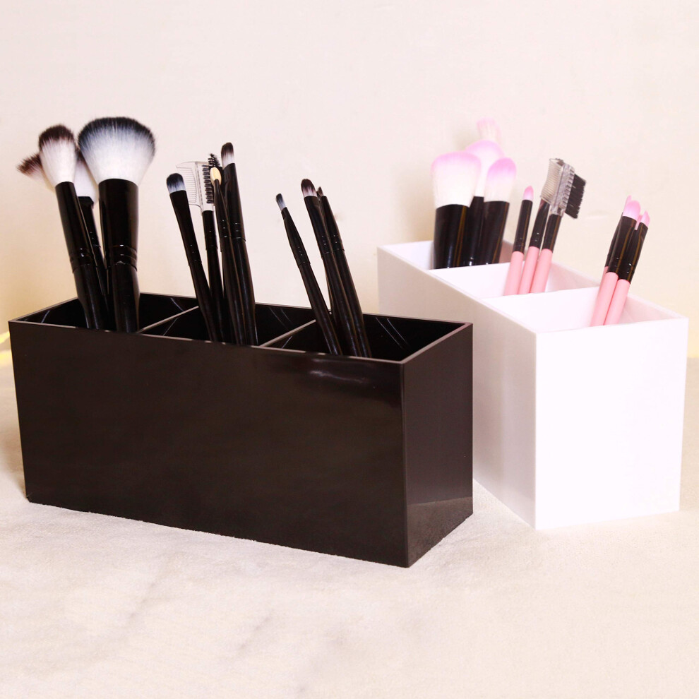 makeup-brush-holder-organizer---acrylic--3-compartments---make-up-brushes-holder--makeup-brush-cup-container-storage-case--black-white--2-packs