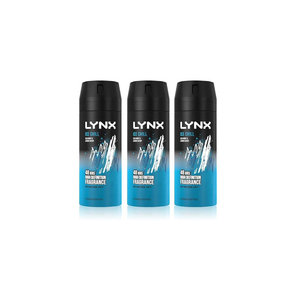3 Pack of 150ml Lynx Ice Chill 48hrs Fresher Frozen Mint & Lemon Deodorant & Bodyspray