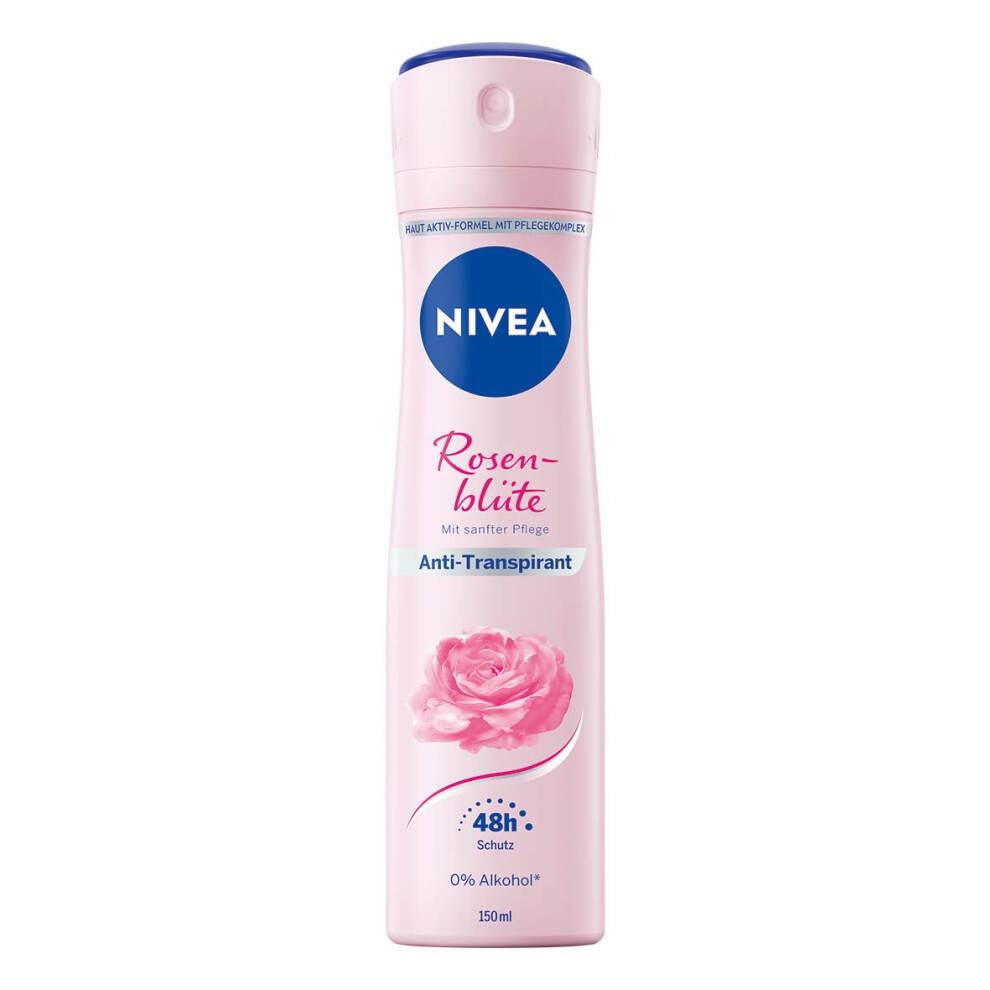 Rose Blossom Deodorant Spray (150 ml), Antiperspirant Protects 48 Hours from Sweat and Body Odour, with Elegant Rose Petal Fragrance