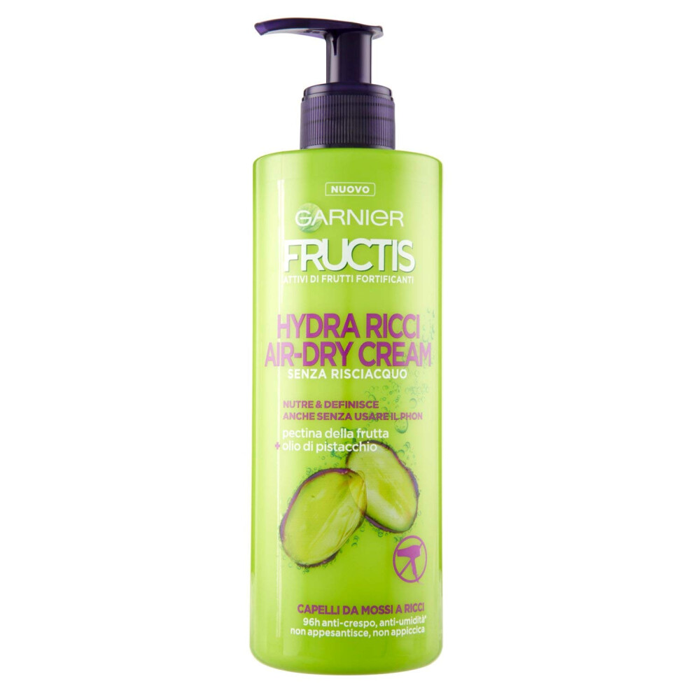 Fructis Hydra Ricci Air-Dry Cream, No Rinsing Treatment for Wavy to Curly Hair, Formula Enriched with Pistachio Oil, 400 ml