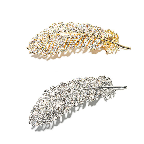 Crystal Feather Hair Clips, Vintage Metal Leaf Hair Clip, 2PCS Rhinestone Hair Pin Hair Barrettes Accessories Ponytail Holder Clip for Women and Girls