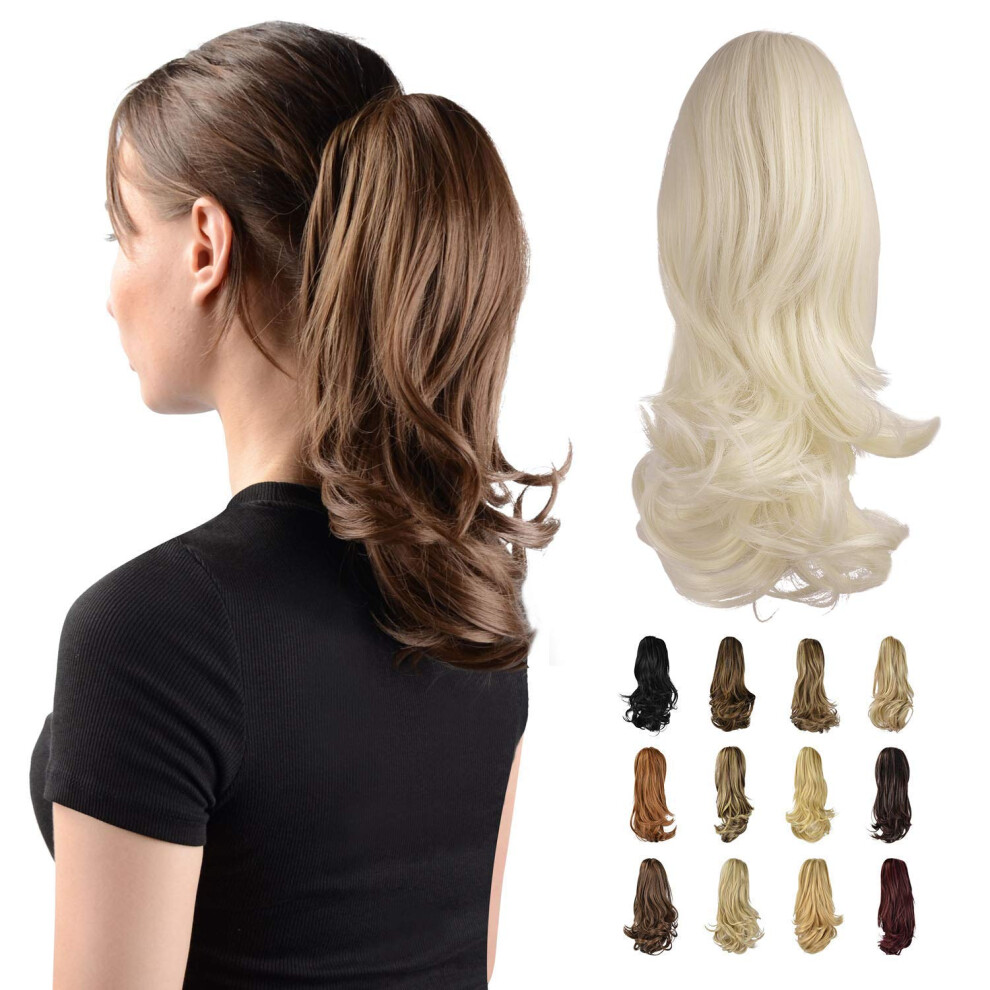 Sofeiyan 13" Ponytail Extension Long Curly Ponytail Clip In Claw Hair Extension Natural Looking Synthetic Hairpiece For Women,White
