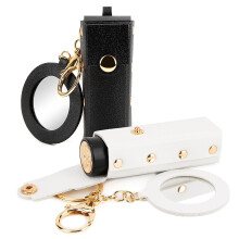 2 Pack Lipstick Organizer Keychain, Leather Lipstick Case with Mirror for Women, Portable Lip Gloss Bag Lip Balm Holder for Travel (Black & White)