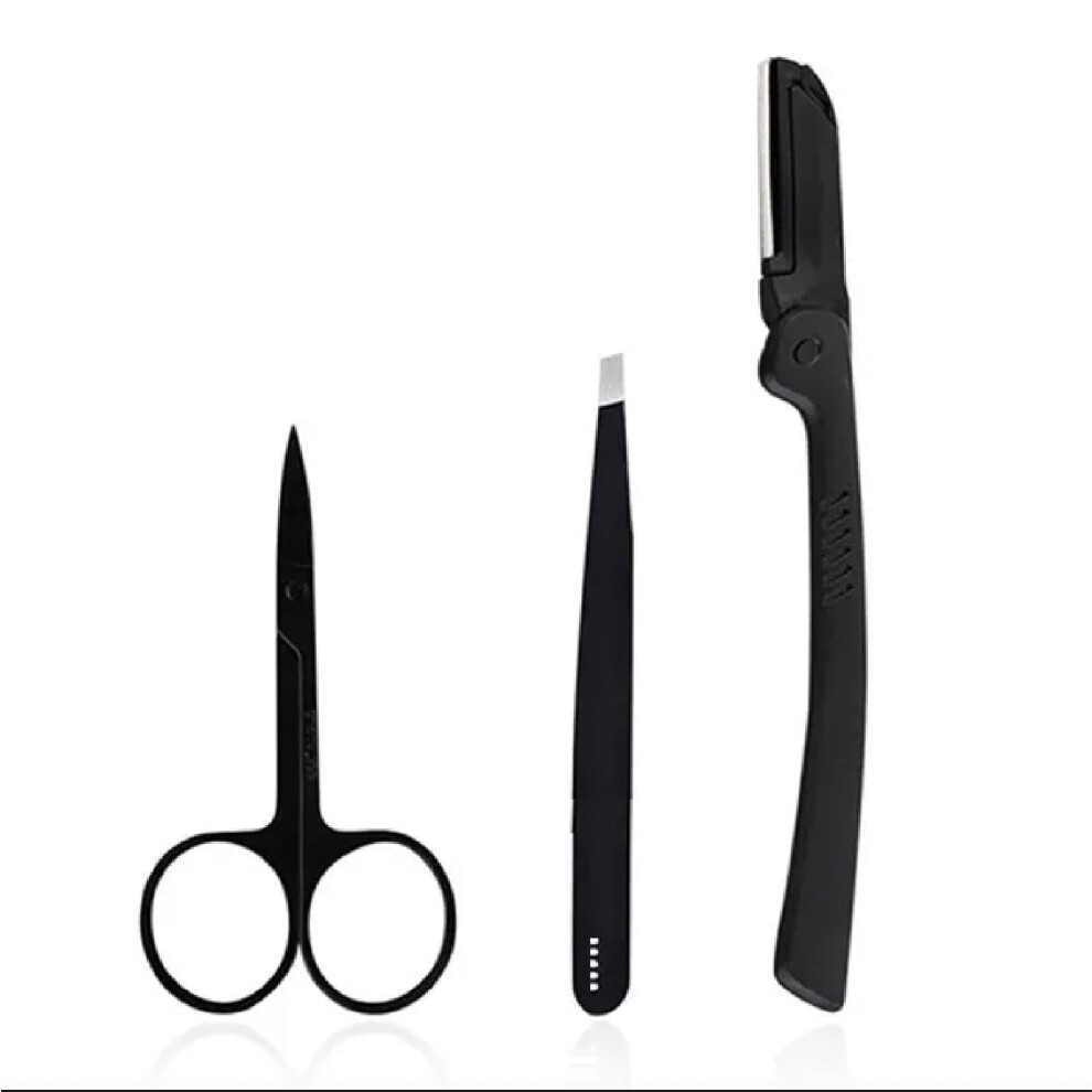 Miya Lash 3 In 1 Eyebrow Shaping Tools Set | Stainless Steel Brow Grooming Kit With Tweezers, Scissors, Eyebrow Razor For Women And Men