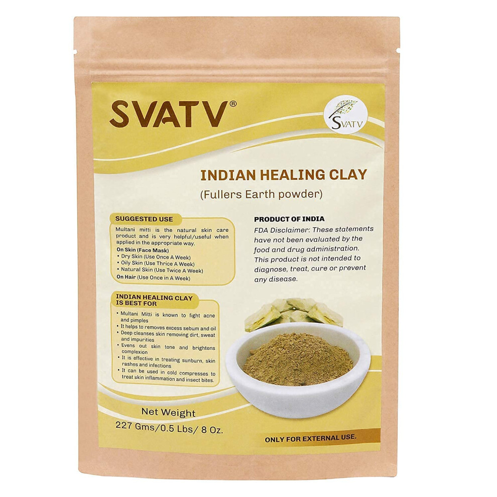 Svatv Fullers Earth Powder | Multani Mitti | Indian Healing Clay | Deep Skin Pore Purifying Face Mask Skin Care & Dirt Remover - Natural Face Pack 227G