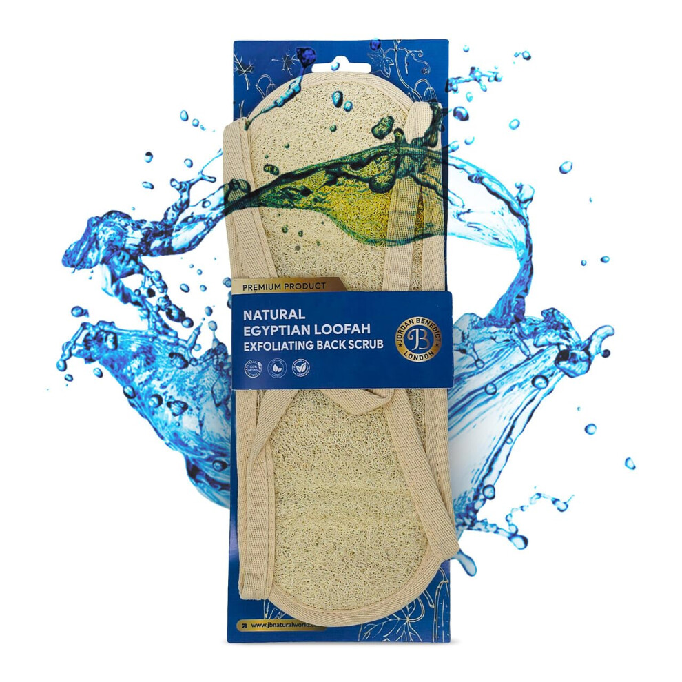Natural Egyptian Shower Loofah Back Scrubber, Exfoliating & Massaging Dual-Sided Shower Scrubber with Strings, 30x11.5 cm Bath Loofah for Back Scrub