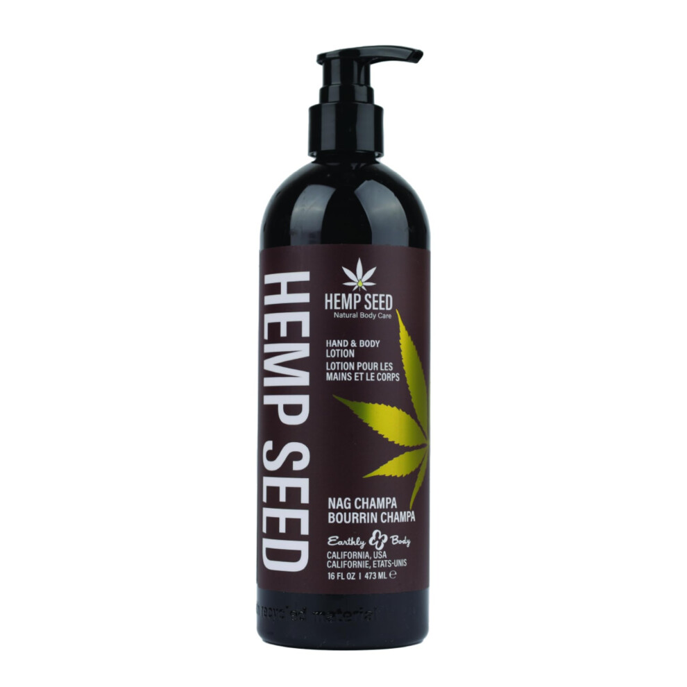 Earthly Body Hemp Seed Hand & Body Lotion, Nag Champa Scent - 16 Oz. - Soothe Dry Skin - Argan Oil, Hemp Seed Oil - Light, Non-Greasy Formula - Vegan & Cruelty