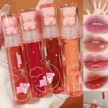 Baorder 4Pcs Bear Lip Glaze Hydrating Jelly Lip Gloss Jelly Liquid Lipstick Cute Bear Lipgloss Moisturizing Lip Stain Plumping Water Lip Gloss Waterp