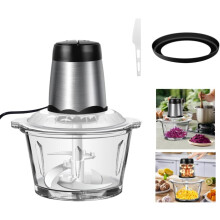 Mini Food Processor Vegetable Chopper 2L Glass Bowl, Meat Grinder with 2 Speeds, 4 Bi-Level Blades for Fruits, Vegetable,Meat and Nuts