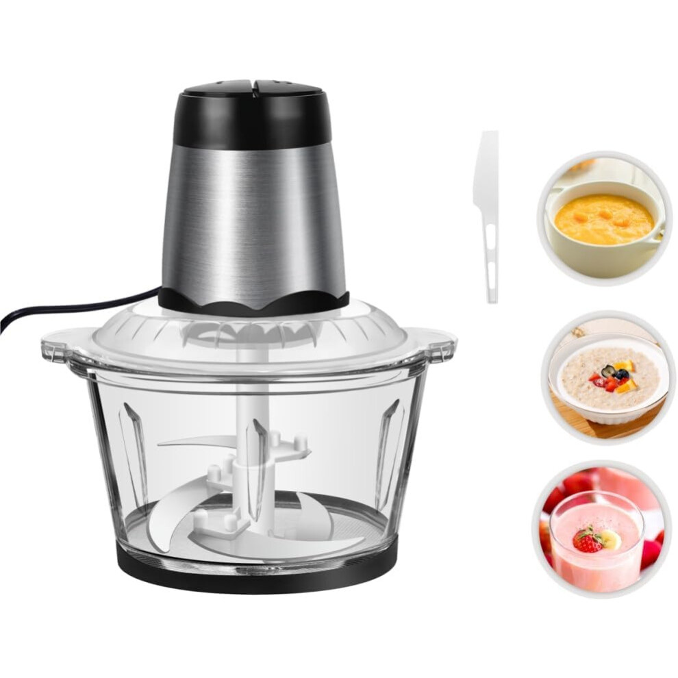 Food Processor and Blender 300W Vegetable Chopper Electric Meat Grinder Small Mixer with 2 Speeds,4 bi-Level Blades,2L Large Capacity