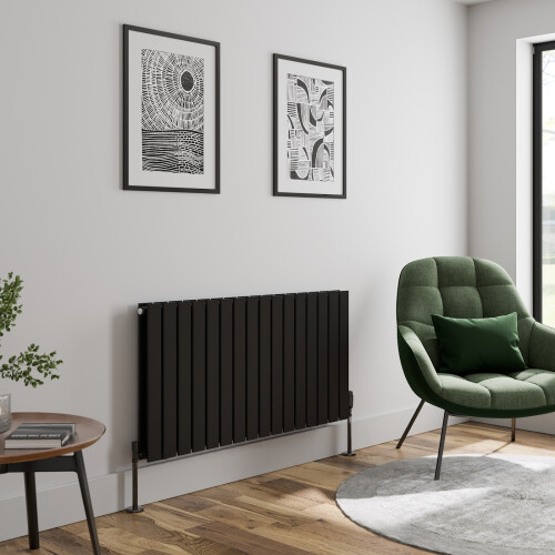 (Black, 600 x 1216mm - Double) Flat Panel Radiators Horizontal Vertical Heater