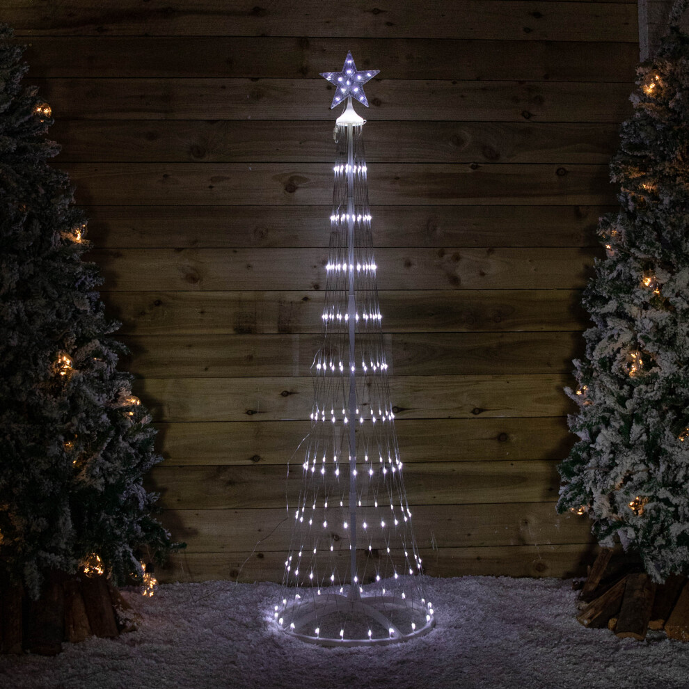 Snow Time White Light Up Christmas Cone Tree With 220 Leds And Timer Function 1.8M
