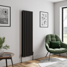 (Black, 1600 x 456mm - Double) Flat Panel Radiators Horizontal Vertical Heater