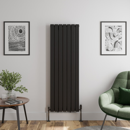 (Black, 1600 x 532mm - Double) Flat Panel Radiators Horizontal Vertical Heater 2