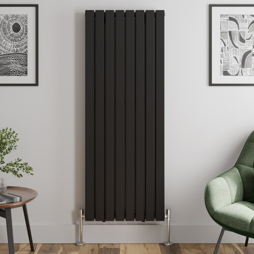 (Black, 1600 x 608mm - Double) Flat Panel Radiators Horizontal Vertical Heater 2