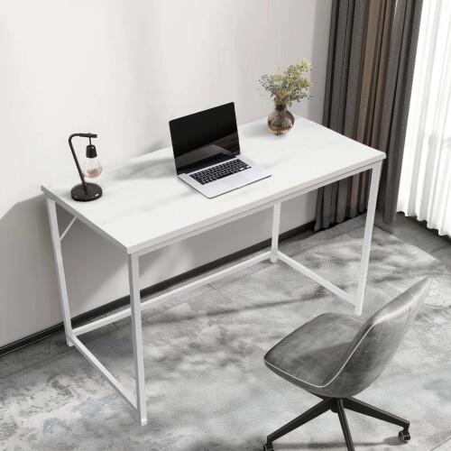 House of Home Rustic Computer Desk White Top Desk with Metal Frame, 100 x 50 x 76 cm