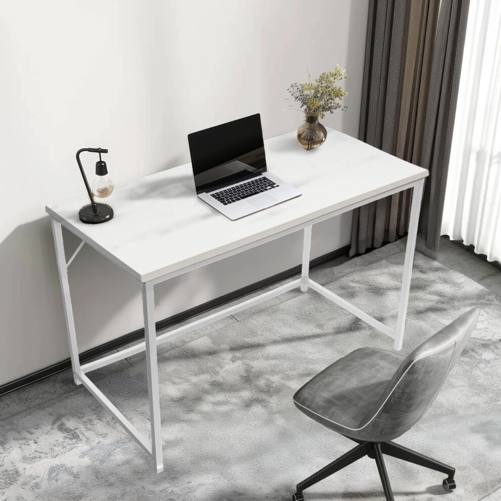 Rustic Computer Desk White Top Desk with Metal Frame, 100 x 50 x 76 cm