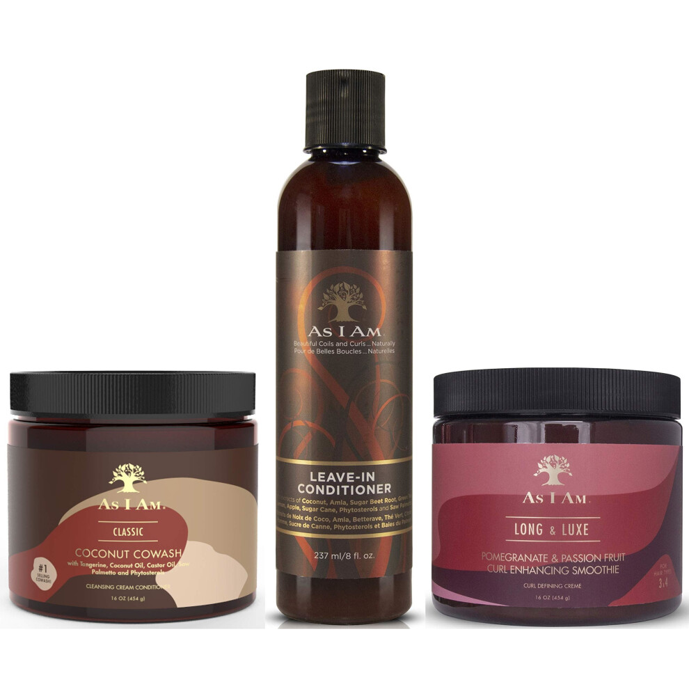 As I Am Coconut Co Wash 454g, Leave In Conditioner 237ml, Long Luxe Curl Smoothie 454g (Set Of 3)