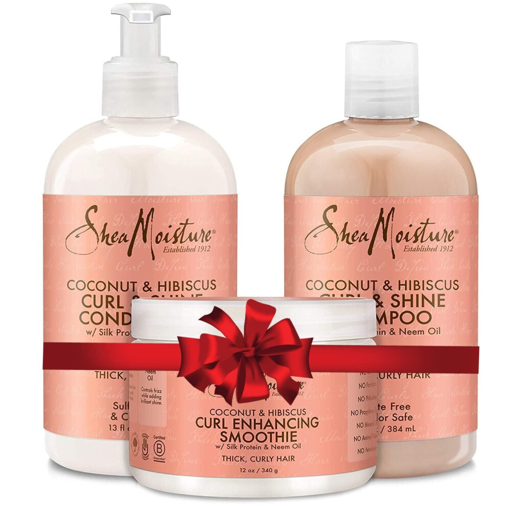 Shea Moisture Coconut Hibiscus Curl & Shine Shampoo, Conditioner, Smoothie (Set Of 3)