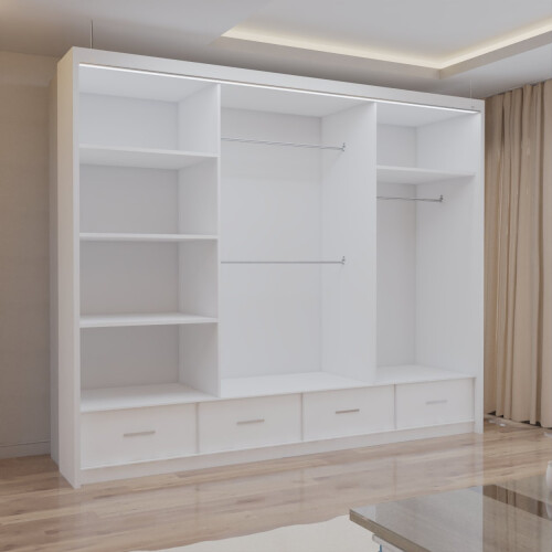 MN Furniture Luxury Sliding Doors Mirrored Wardrobes White 255cm 1