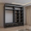 MN Furniture Luxury Sliding Doors Mirrored Wardrobes Black 208cm 2