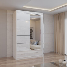 (White, 150cm) MN FURNITURE High Gloss Sliding Mirror Wardrobe