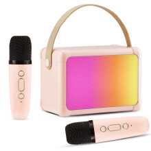Detský karaoke stroj mini prenosný Bluetooth karaoke reproduktor s 2 bezdrôtovými mikrofónmi a farebnými svetlami na rodinnú párty