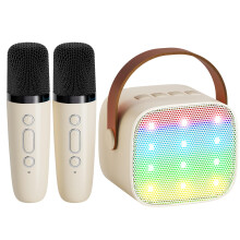 Mini karaoke stroj s 2 bezdrôtovými mikrofónmi pre deti a dospelých Béžová