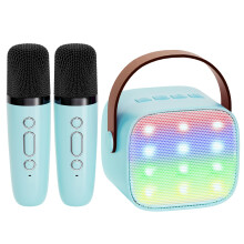 Mini karaoke stroj s 2 bezdrôtovými mikrofónmi pre deti a dospelých Modrý
