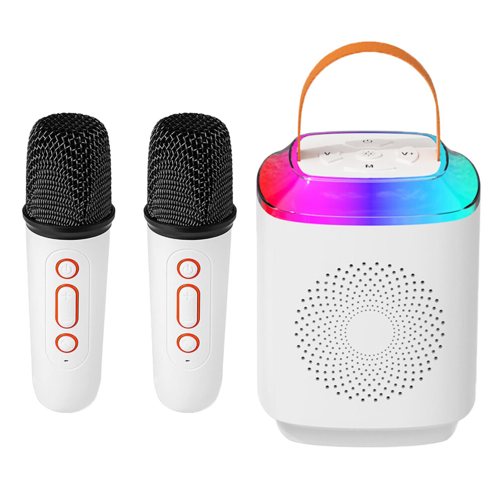 Chronus Mini Karaoke Machine, 2 Wireless Microphones Karaoke for Kids Adults, Portable Bluetooth 5.3 Speaker with LED Light (Dual Microphones)(White)