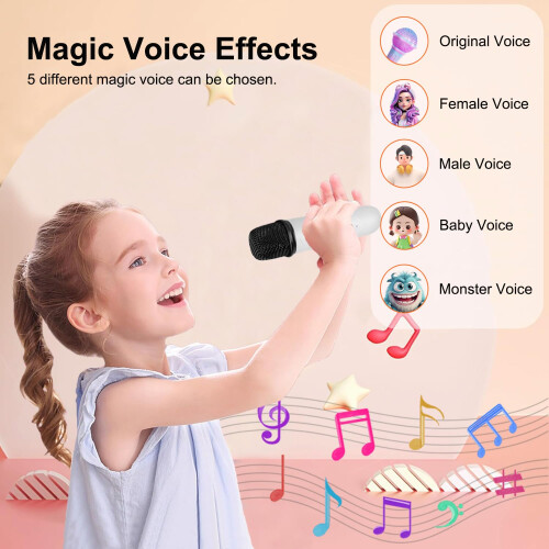 Mini máquina de karaokê, 2 microfones sem fio, Bluetooth 5.3 com luz LED (microfones duplos) (branco) 1