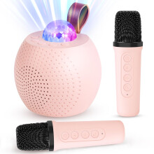 Mini machine de karaoké pour enfants et adultes, haut-parleur Bluetooth avec 2 microphones sans fil, haut-parleur portable avec lumières disco