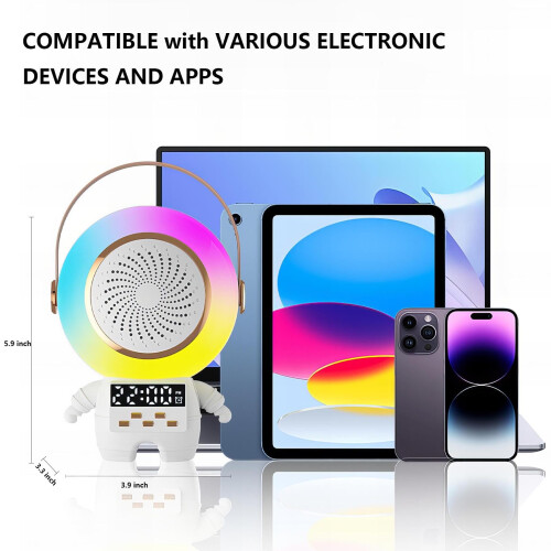 Mini máquina de karaokê infantil, Bluetooth com luz LED de relógio e 2 microfones sem fio, presente de Natal (branco) 1
