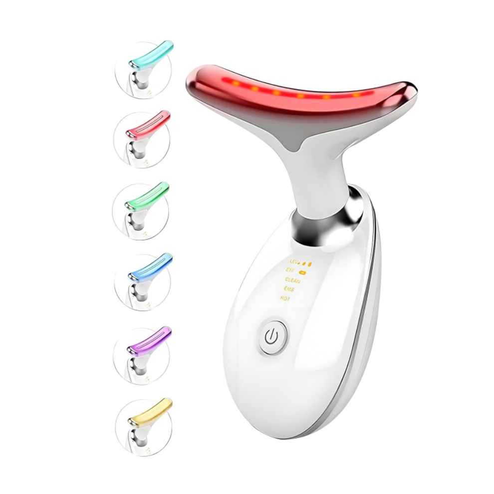 Chronus Face and Neck Massager Red Light Facial Beauty 7 in 1 Color LED Face Sculptor Neck(white)