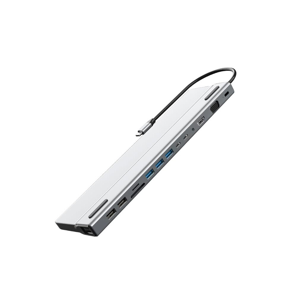 Chronus Usb C Hub Multiport Adapter 12 In 1, Dual Display Usb C Hub Multiple Adapter, 4K Hdmi, Usb Ports, 3.5Mm Audio, Pd 100W, Sd/Tf, Ethernet, 6976918035387