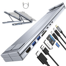 Chronus USB C Laptop Docking Station Stand with 4K HDMI, 8 Ports | Powered USB C Hub | Adjustable Laptop Stand for 10-17" Laptops | Lightweight &