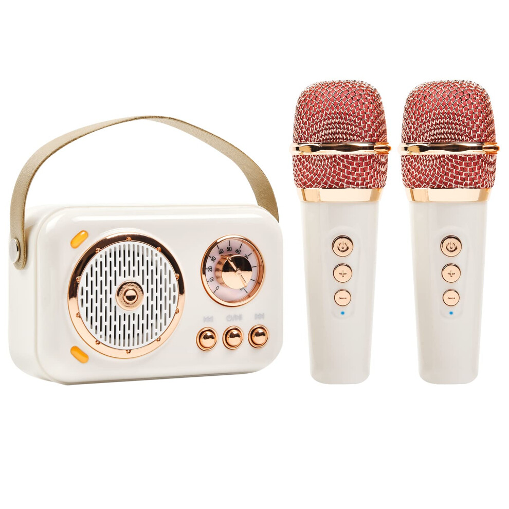 Chronus Portable Bluetooth Speaker with Microphone, Portable Retro Karaoke Microphone Speaker Machine for Kids and Adults Family Birthday Party(Beige)