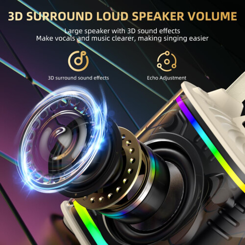 Mini máquina de karaokê, Bluetooth com 2 microfones sem fio, conjunto com microfone e luz LED (amarelo) 1