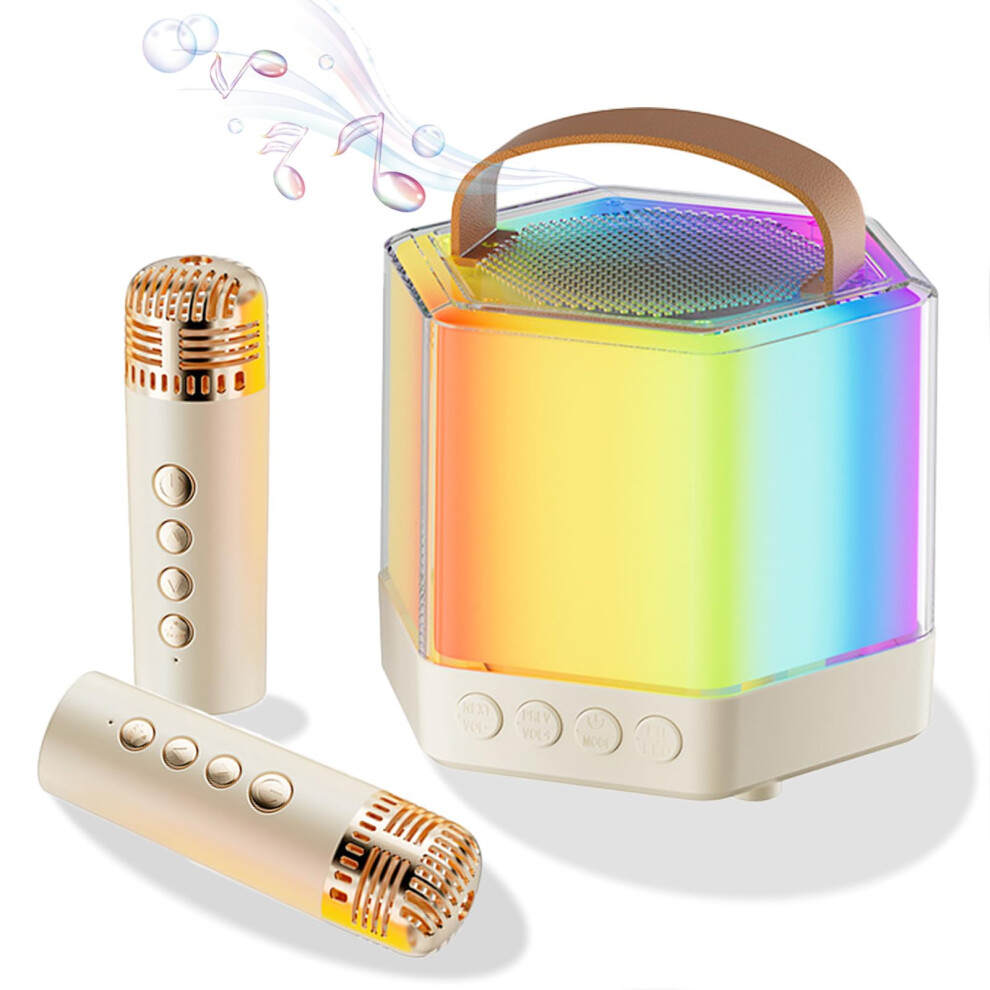 Chronus Mini Karaoke Machine for Kids Adults, Portable Bluetooth Speaker with 2 Wireless Microphones, Karaoke Speaker Set with LED Light(White)