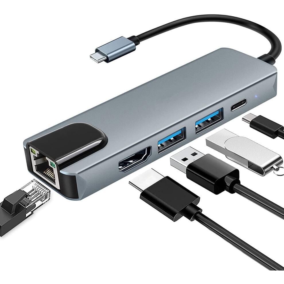 Chronus Usb C Hub, 5-In-1 Usb C To 4K Hdmi,Usb C Multiport Adapter With Ethernet Port, 100W Power Delivery Pd Type C Charging Port, Usb 3.0& 2.0 Ports 6976918035509