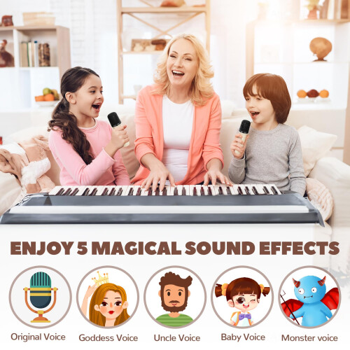 Mini máquina de karaokê, Bluetooth com 2 microfones, voz clara, 4 vozes mágicas, luz LED (bege) 2