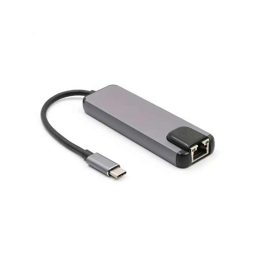 Chronus Usb C Hub Multiport Adapter Splitter, 5In1, Rj451000 Mbps, 4K Hdtv, Usb Hub With Ethernet Port, 5 In 1 Rj45 1000 Mbps Usb3.0 Aluminum(Gray) Gray 6976918035547