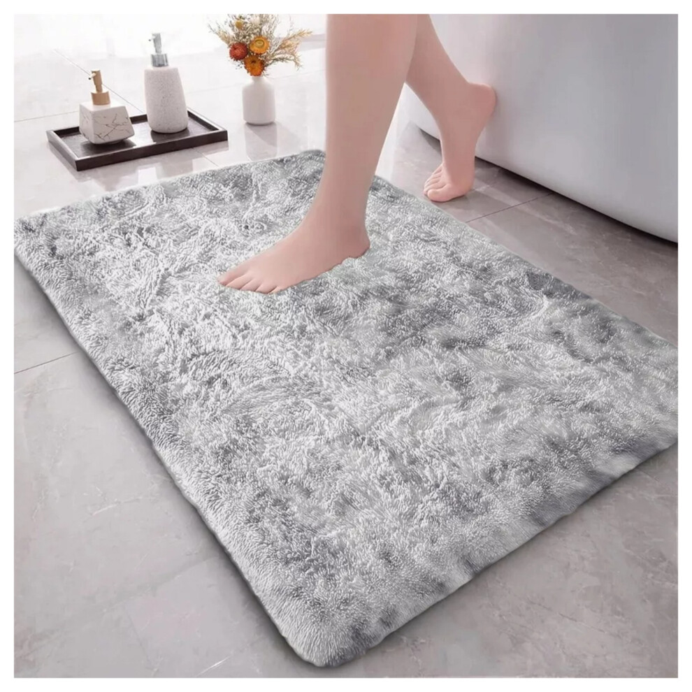 (50x80 cm (Small Bath Shower Mat/Door Mat)) Silver Rugs Anti-Slip Large Shaggy Rug Super Soft Mat Living Room Bedroom Carpet