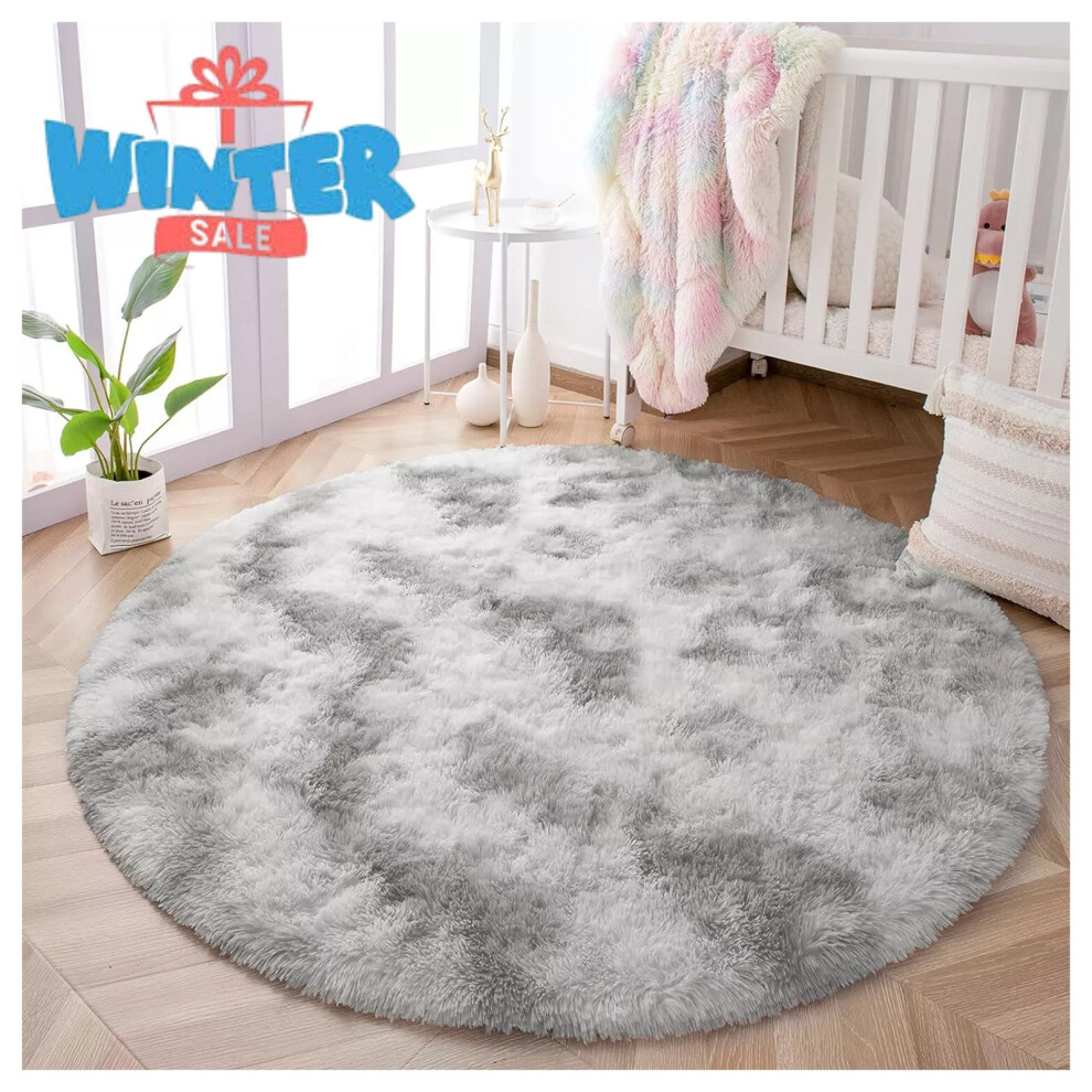 Imperial Rooms (120X120 Cm (Circle Round Rug)) Rugs Anti-Slip Large Shaggy Rug Super Soft Mat Living Room Bedroom Carpet Silver
