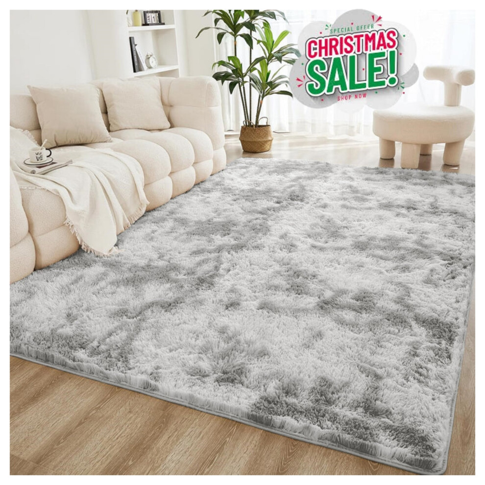 (200x290 Cm (Extra Large Rugs For Living Room Bedroom Area)) Silver Rugs Anti-Slip Large Shaggy Rug Super Soft Mat Living Room Bedroom Carpet