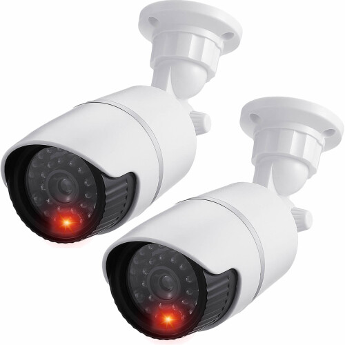 JUSTOP 2x Bullet Dummy CCTV Camera, White&Black Decoy Security Cameras
